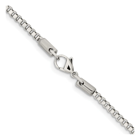 Stainless Steel 2.4 mm Box Chain Necklace, Polished alternate angle