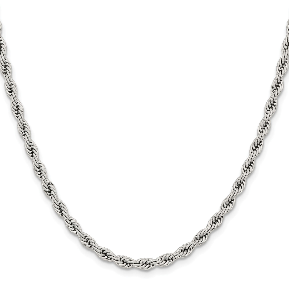 Stainless Steel 4 mm Rope Chain Necklace, Polished
