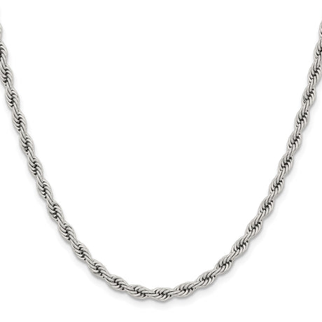 Stainless Steel 4 mm Rope Chain Necklace, Polished