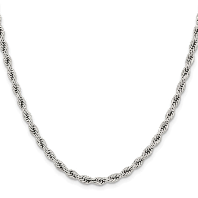 Stainless Steel 4 mm Rope Chain Necklace, Polished