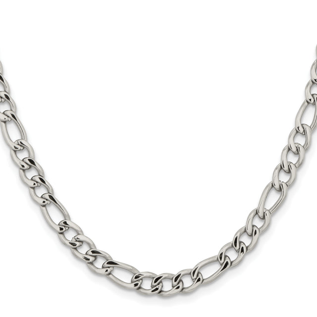 Stainless Steel 5.3 mm Figaro Chain Necklace, Polished