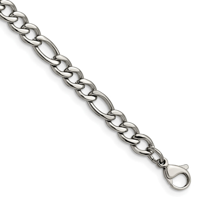 Stainless Steel 5.3 mm Figaro Chain Bracelet, Polished