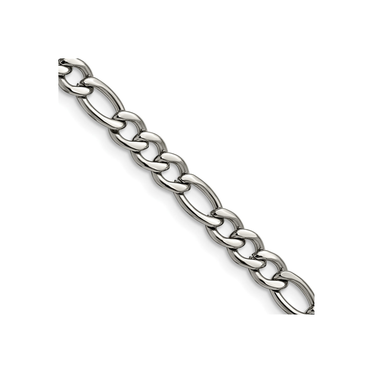 Stainless Steel 5.3 mm Figaro Chain Necklace, Polished detail view