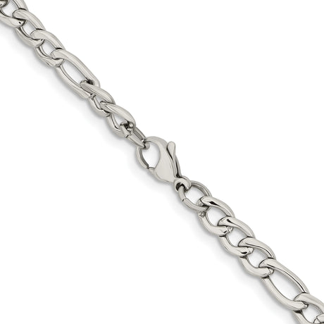 Stainless Steel 6.3 mm Figaro Chain Necklace, Polished alternate angle