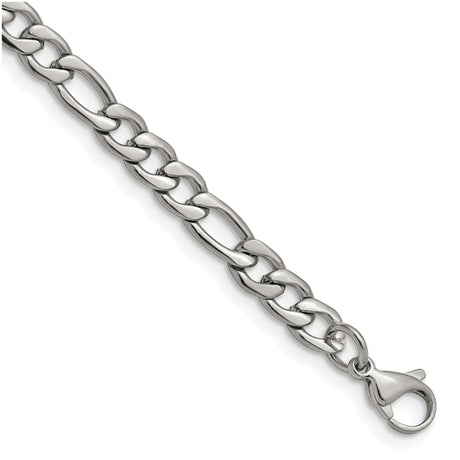 Stainless Steel 6.3 mm Figaro Chain Bracelet, Polished