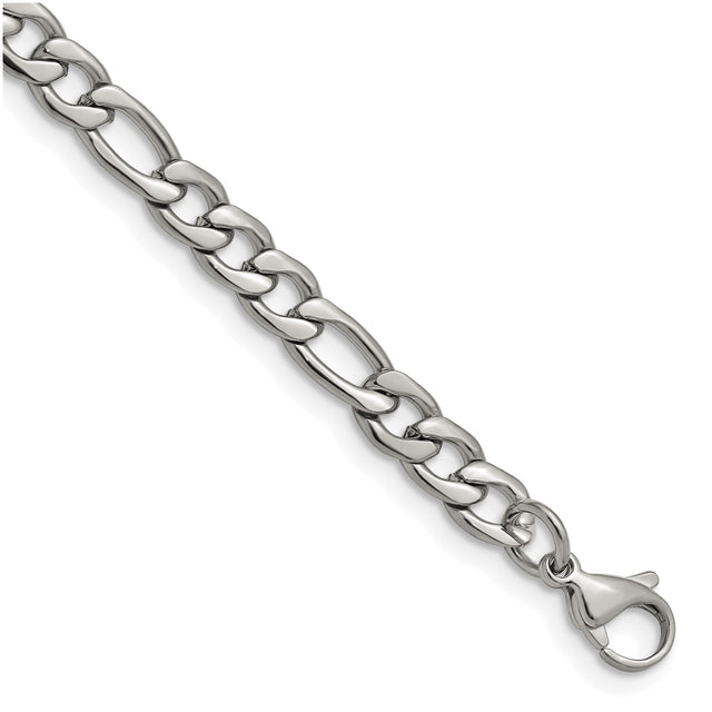 Stainless Steel 6.3 mm Figaro Chain Bracelet, Polished