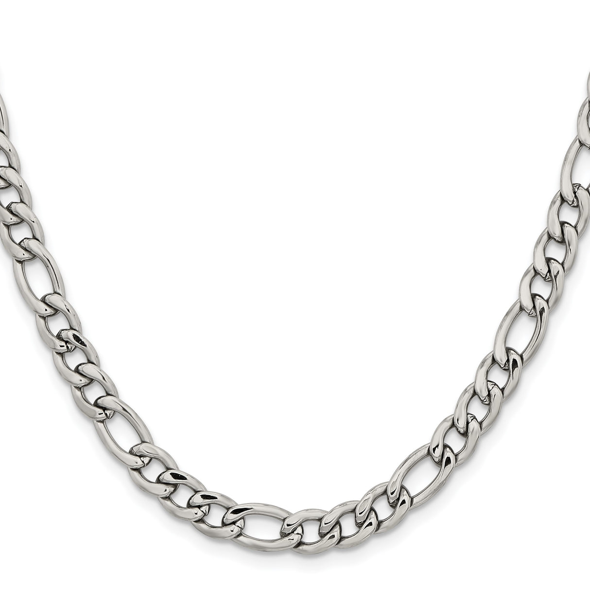Stainless Steel 6.75 mm Figaro Chain Necklace, Polished