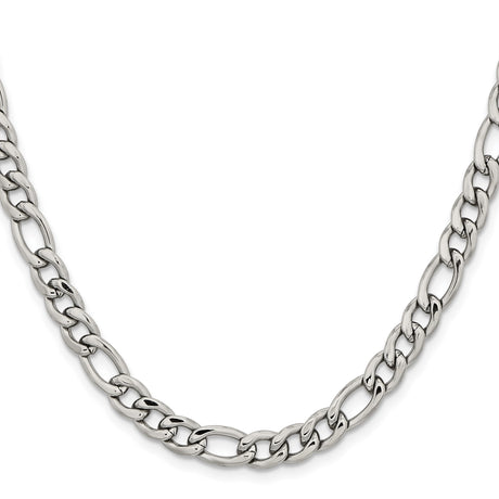 Stainless Steel 6.75 mm Figaro Chain Necklace, Polished