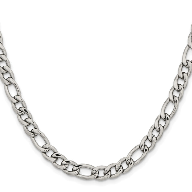 Stainless Steel 6.75 mm Figaro Chain Necklace, Polished