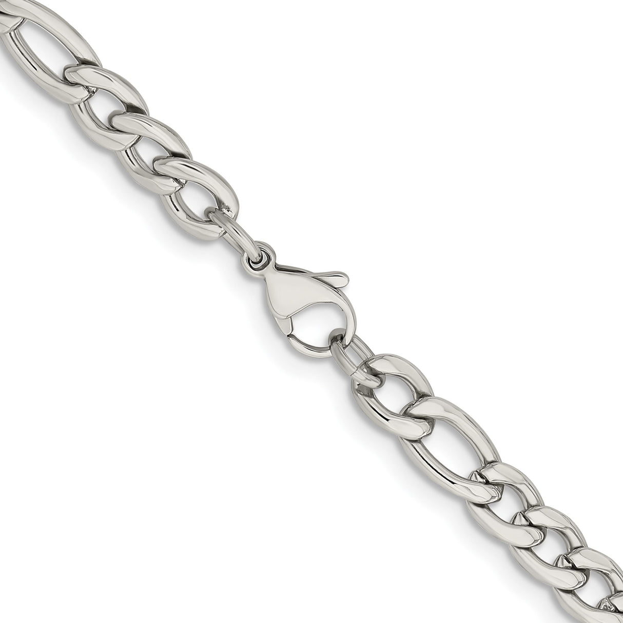 Stainless Steel 6.75 mm Figaro Chain Necklace, Polished alternate angle