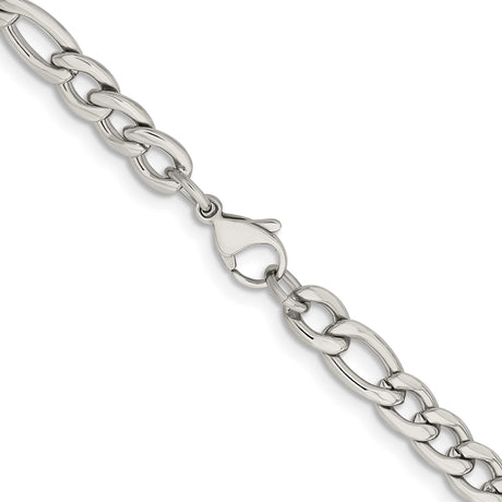 Stainless Steel 6.75 mm Figaro Chain Necklace, Polished alternate angle
