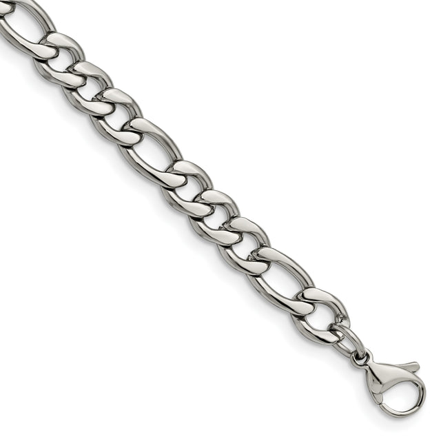 Stainless Steel 6.75 mm Figaro Chain Bracelet, Polished