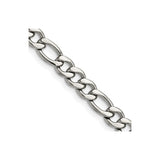 Stainless Steel 6.75 mm Figaro Chain Necklace, Polished detail view