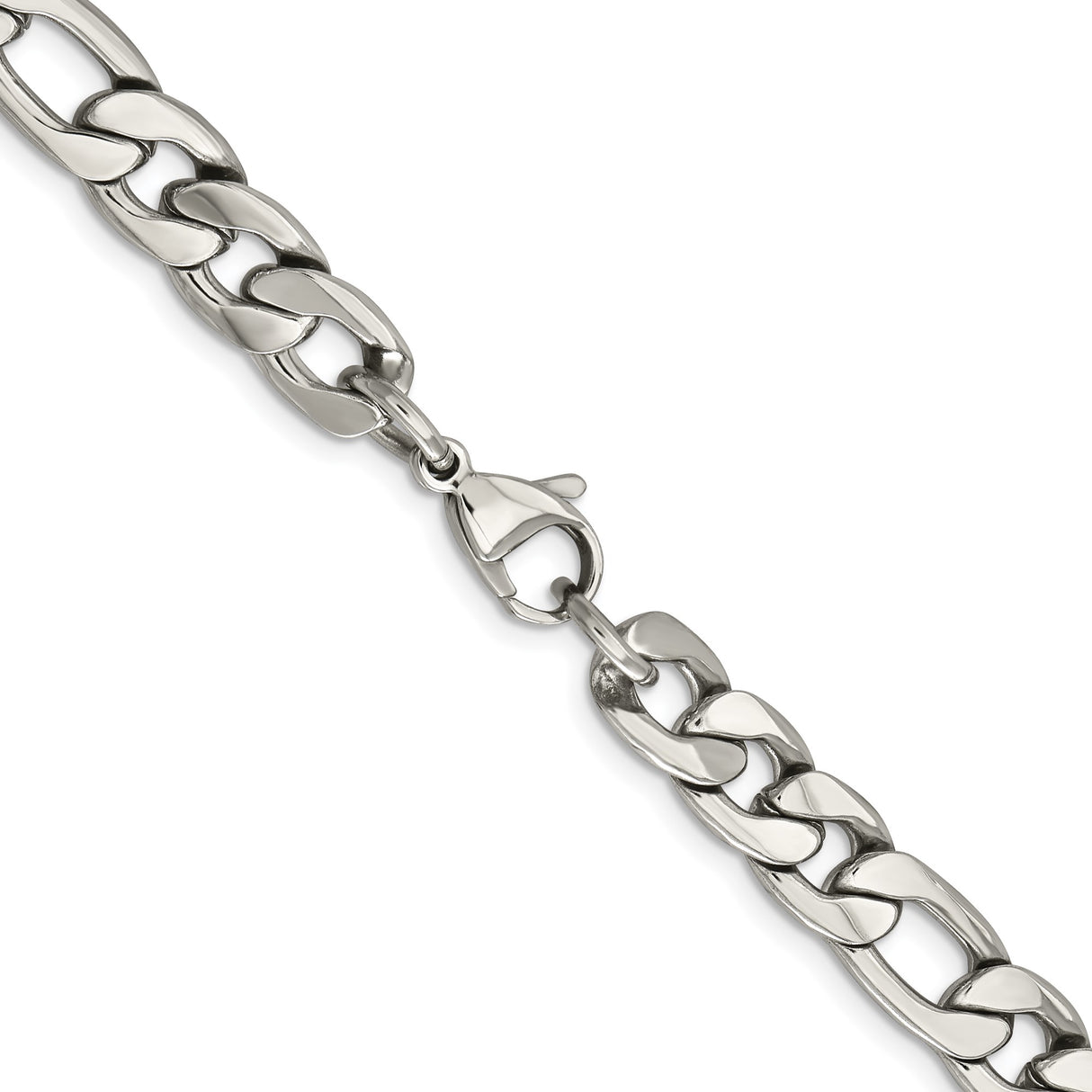 Stainless Steel 8.4 mm Figaro Chain Necklace, Polished alternate angle