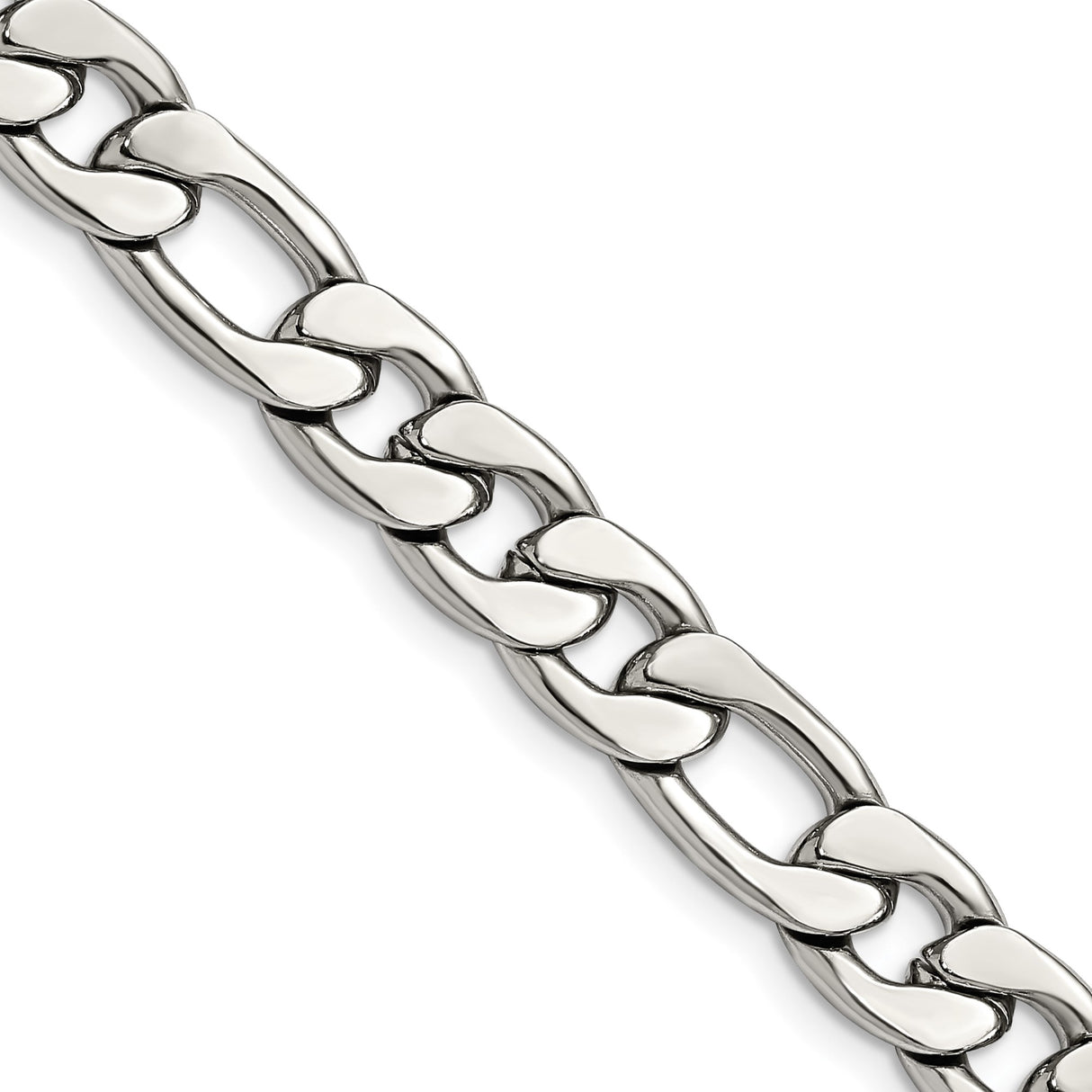 Stainless Steel 8.4 mm Figaro Chain Necklace, Polished detail view