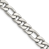 Stainless Steel 8.4 mm Figaro Chain Necklace, Polished detail view