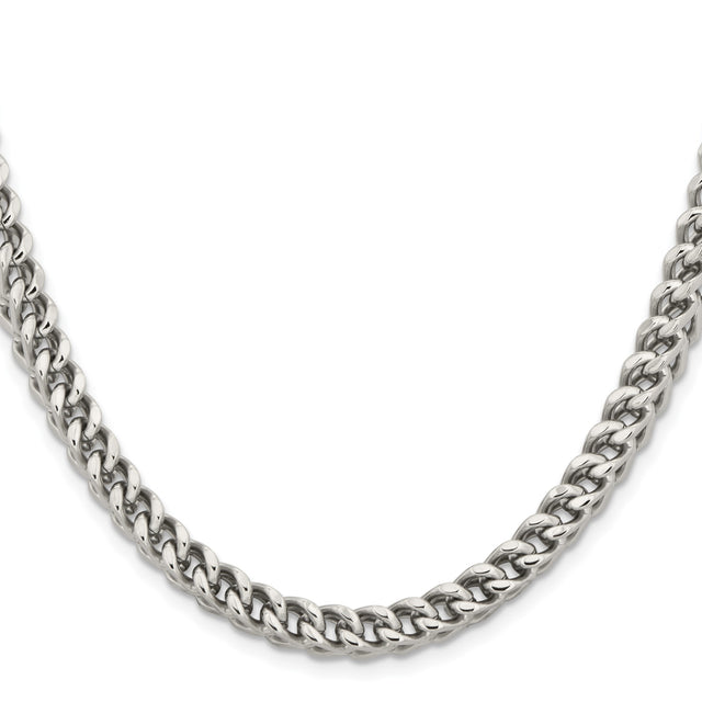Stainless Steel 6.75 mm Franco Chain Necklace, Polished