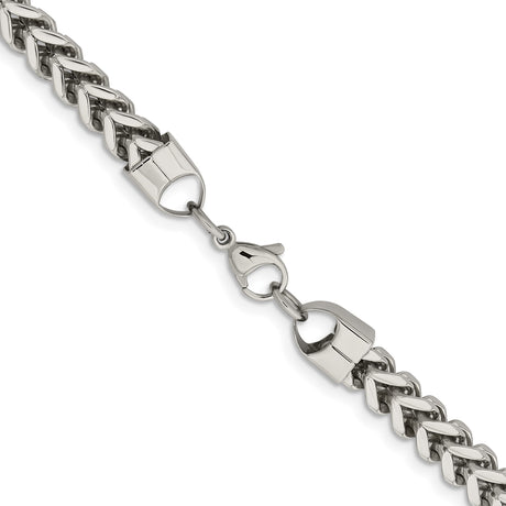 Stainless Steel 6.75 mm Franco Chain Necklace, Polished alternate angle