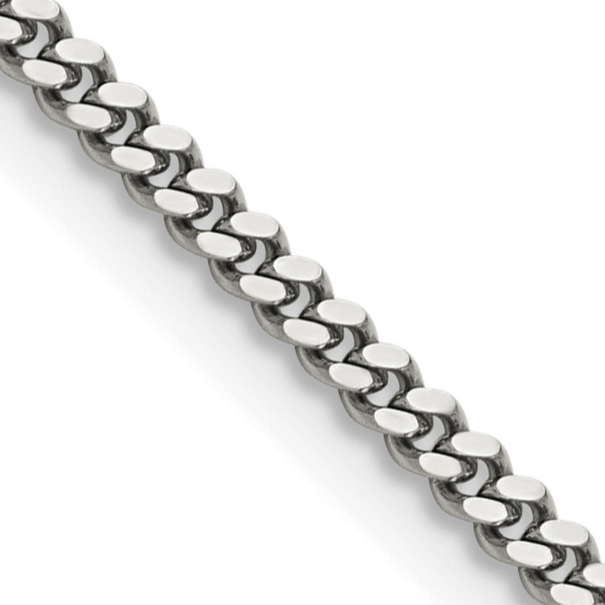 Stainless Steel 3 mm Curb Chain Necklace, Polished detail view