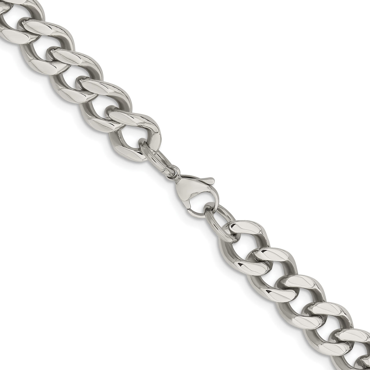Stainless Steel 11.5 mm Curb Chain Necklace, Polished alternate angle