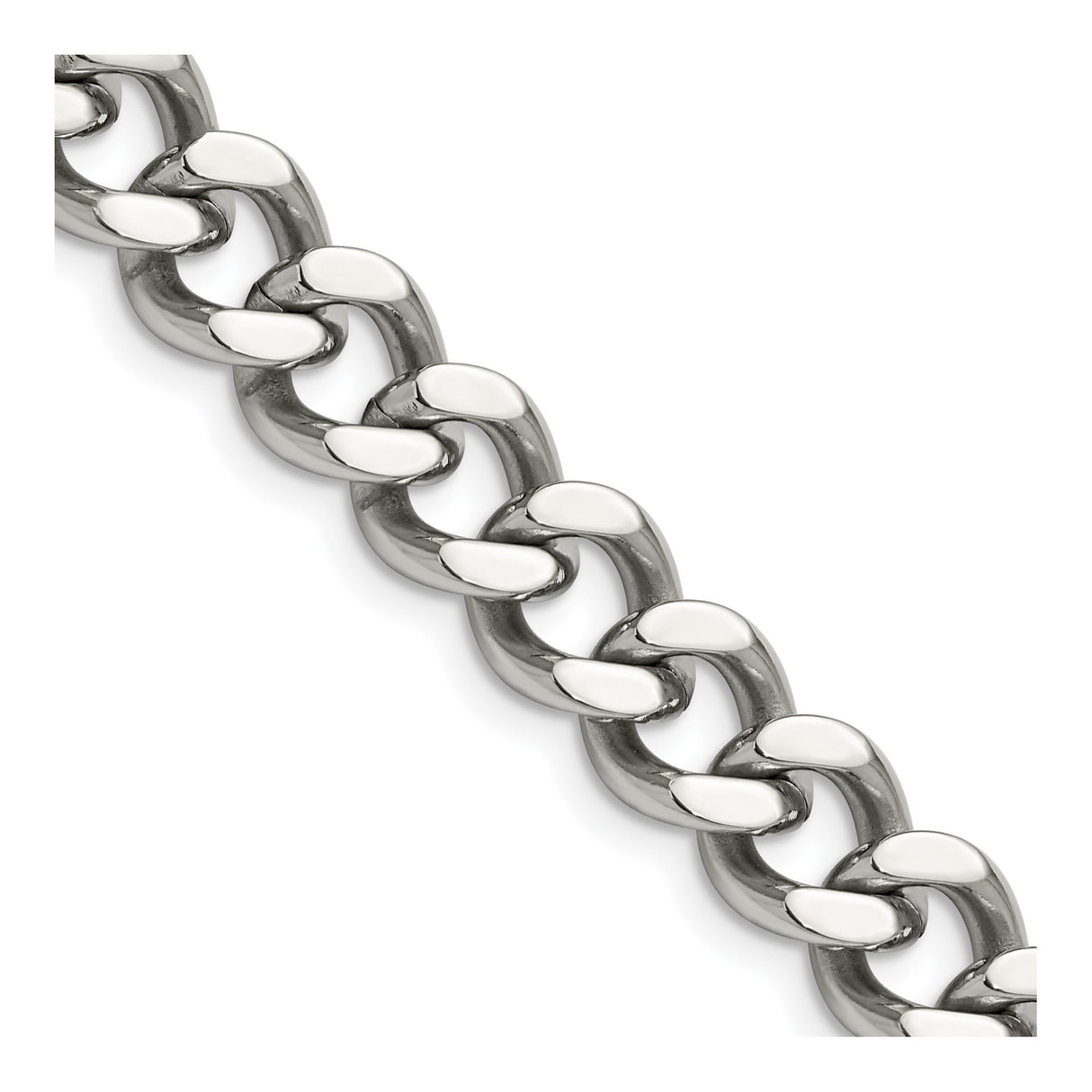 Stainless Steel 11.5 mm Curb Chain Necklace, Polished detail view