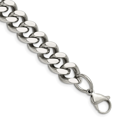 Stainless Steel 13.75 mm Curb Chain Bracelet, Polished alternate angle