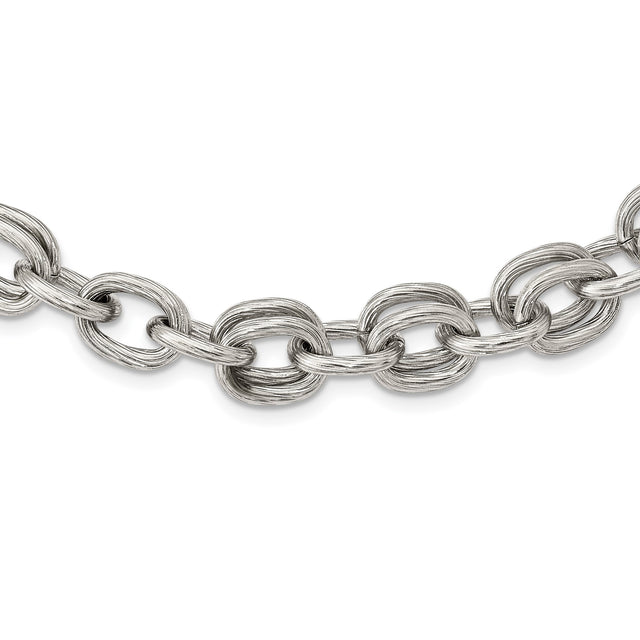 Stainless Steel 14 mm Brushed Chain Necklace alternate angle