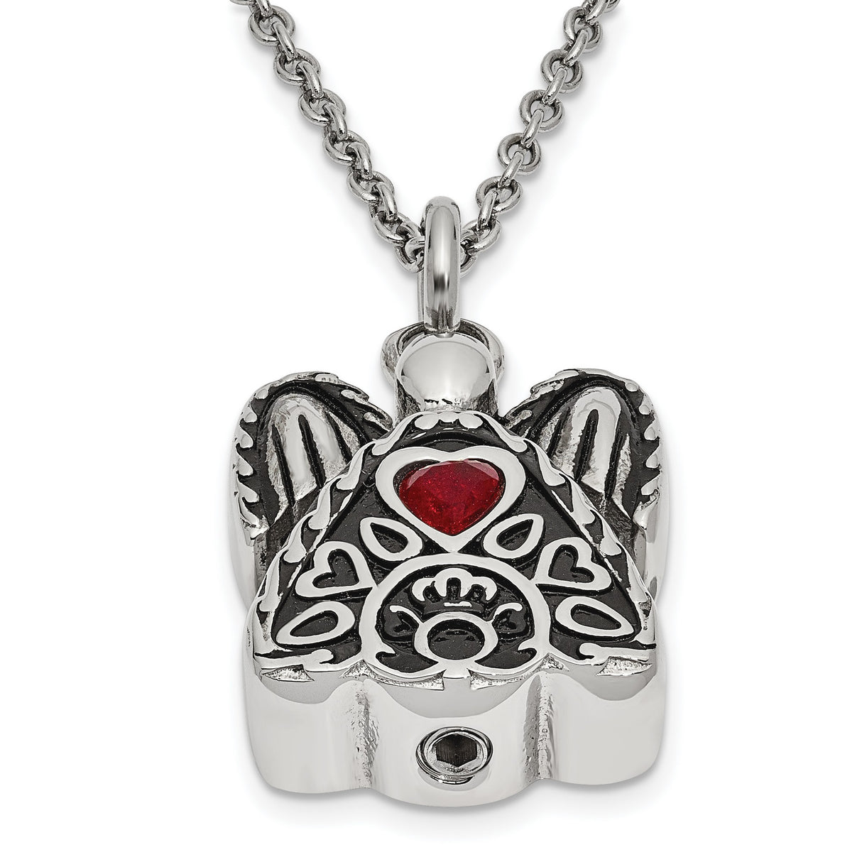 Red CZ January Birthstone Angel Ash Holder 18 inch Necklace Charm Pendant in Real 316 Stainless Steel