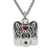 Red CZ January Birthstone Angel Ash Holder 18 inch Necklace Charm Pendant in Real 316 Stainless Steel