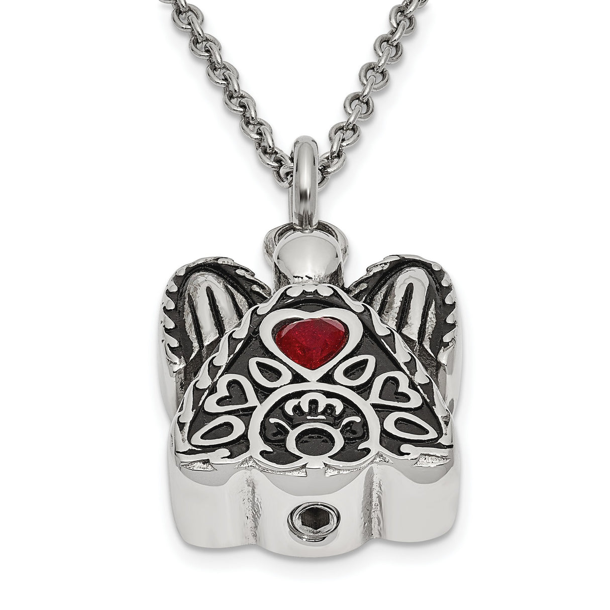 Red CZ January Birthstone Angel Ash Holder 18 inch Necklace Charm Pendant in Real 316 Stainless Steel