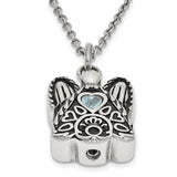 Light Blue CZ March Birthstone Angel Ash Holder 18 inch Necklace Charm Pendant in Real 316 Stainless Steel