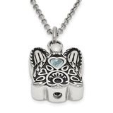 Light Blue CZ March Birthstone Angel Ash Holder 18 inch Necklace Charm Pendant in Real 316 Stainless Steel
