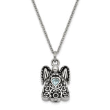 Light Blue CZ March Birthstone Angel Ash Holder 18 inch Necklace Charm Pendant in Real 316 Stainless Steel
