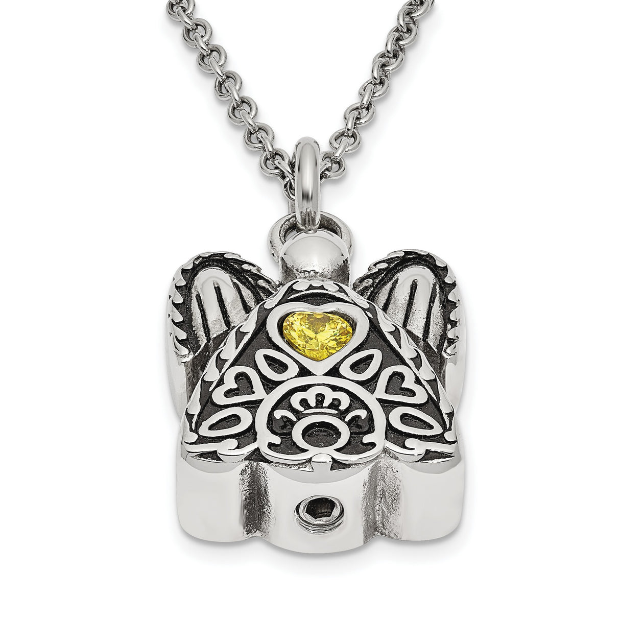 Yellow CZ November Birthstone Angel Ash Holder 18 inch Necklace Charm Pendant in Real 316 Stainless Steel