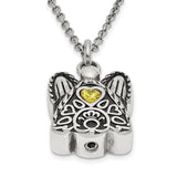 Yellow CZ November Birthstone Angel Ash Holder 18 inch Necklace Charm Pendant in Real 316 Stainless Steel