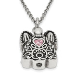 Pink CZ October Birthstone Angel Ash Holder 18 inch Necklace Charm Pendant in Real 316 Stainless Steel