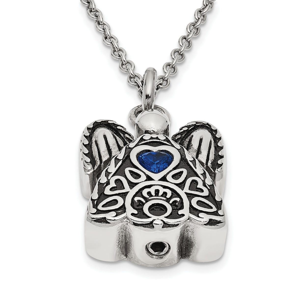 Blue CZ September Birthstone Angel Ash Holder 18 inch Necklace Charm Pendant in Real 316 Stainless Steel