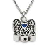 Blue CZ September Birthstone Angel Ash Holder 18 inch Necklace Charm Pendant in Real 316 Stainless Steel