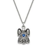 Blue CZ September Birthstone Angel Ash Holder 18 inch Necklace Charm Pendant in Real 316 Stainless Steel