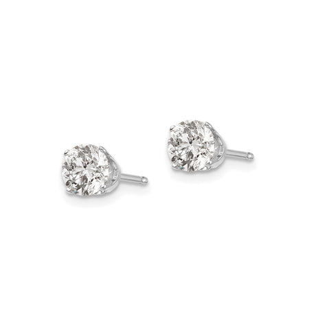 14k White Gold Stud Earrings with Round Cubic Zirconia, Four Prong Solitaire Style