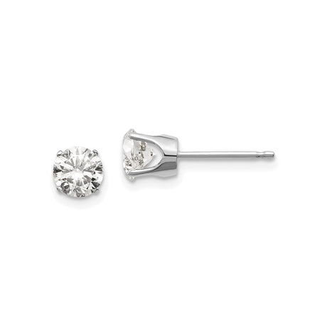 14k White Gold Stud Earrings with Round Cubic Zirconia, Four Prong Solitaire Style