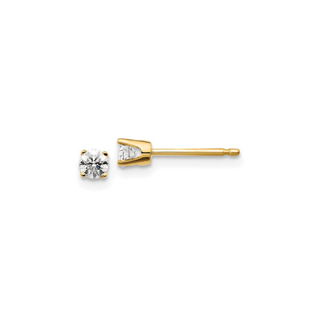 14k Yellow Gold Stud Earrings with Round Diamond in Classic Four-Prong Solitaire Setting