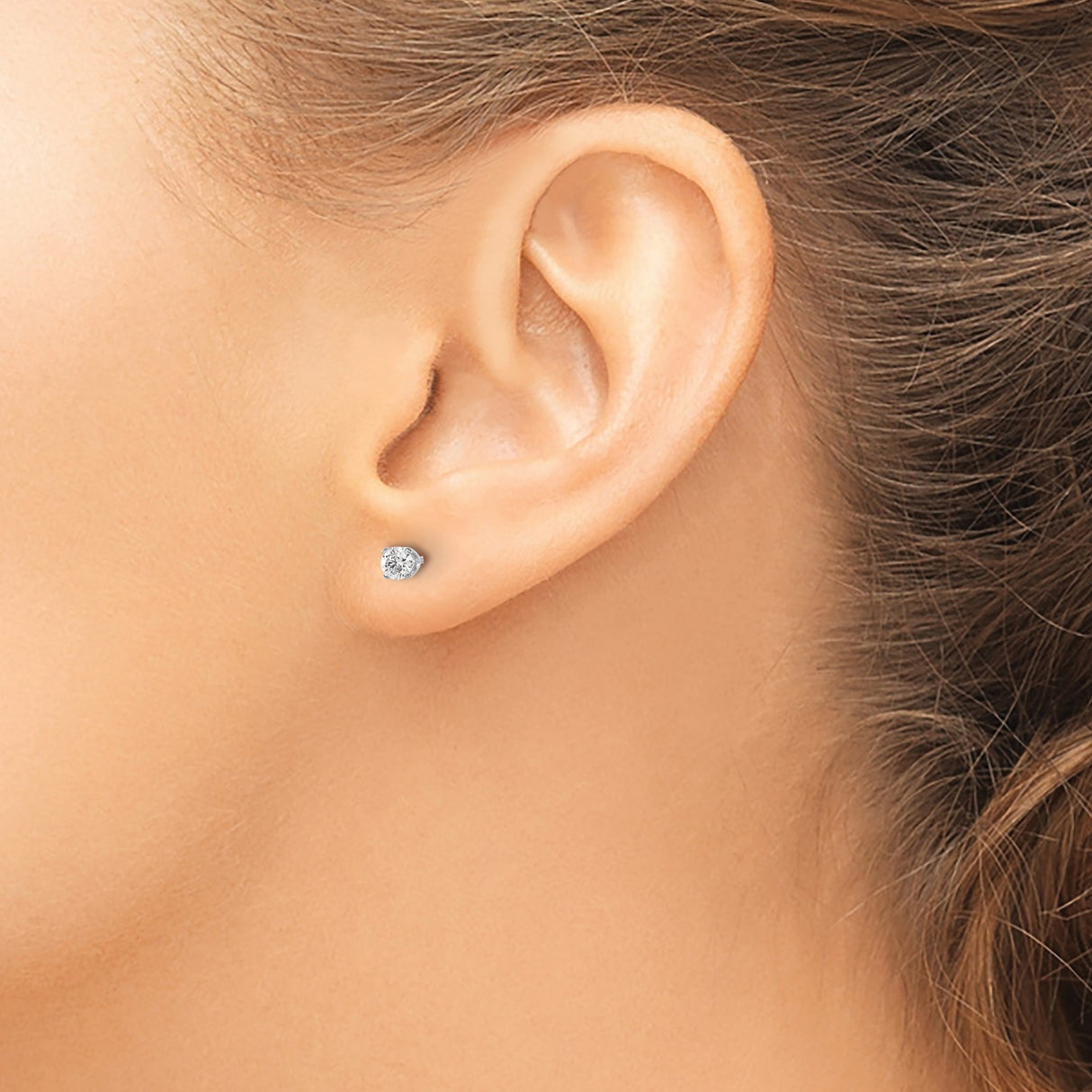 14k White Gold Diamond Stud Earrings, Round-Cut Solitaire, Four Prong Minimalist Design