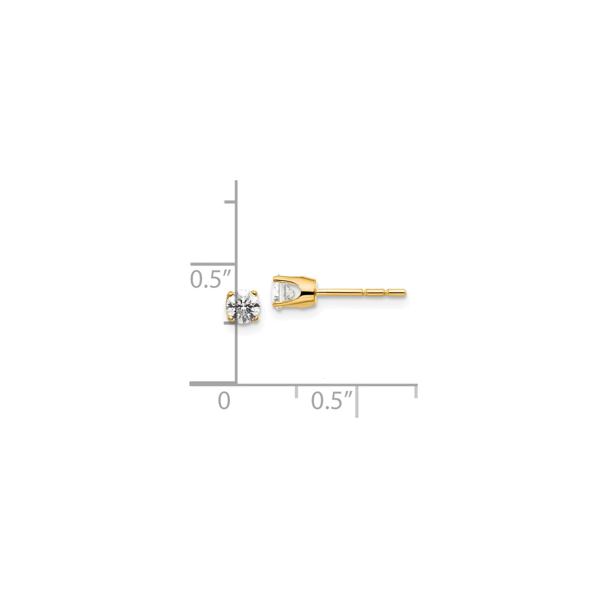 14k Yellow Gold Solitaire Stud Earrings with Round Diamond in Four Prong Setting