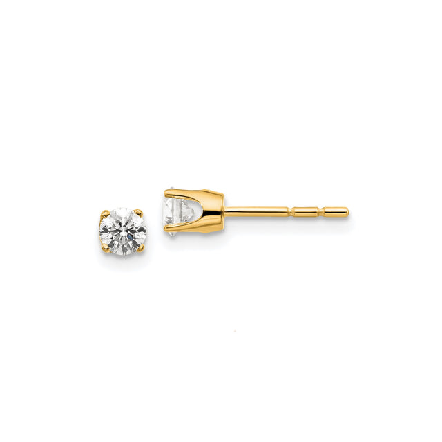 14k Yellow Gold Solitaire Stud Earrings with Round Diamond in Four Prong Setting