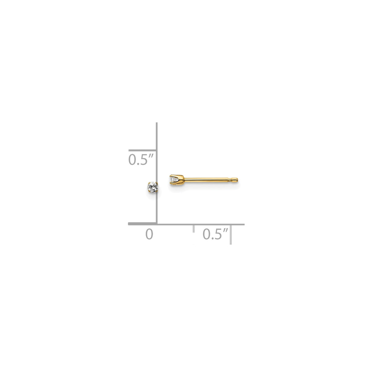 14k Yellow Gold Stud Earrings with Round Diamond, Four Prong Setting, Classic Minimalist Design