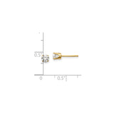 14k Yellow Gold Stud Earrings with Diamond, Solitaire Four Prong Setting, Classic Minimalist Design