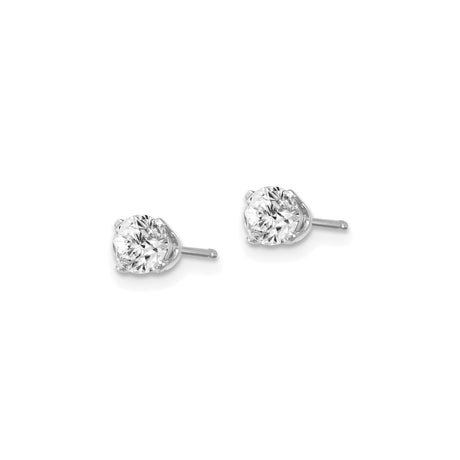 14k White Gold Solitaire Stud Earrings with Round Diamond, Four Prong Setting