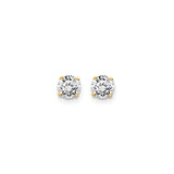 14k Yellow Gold Stud Earrings with Round Diamond, Classic Four Prong Minimalist Design