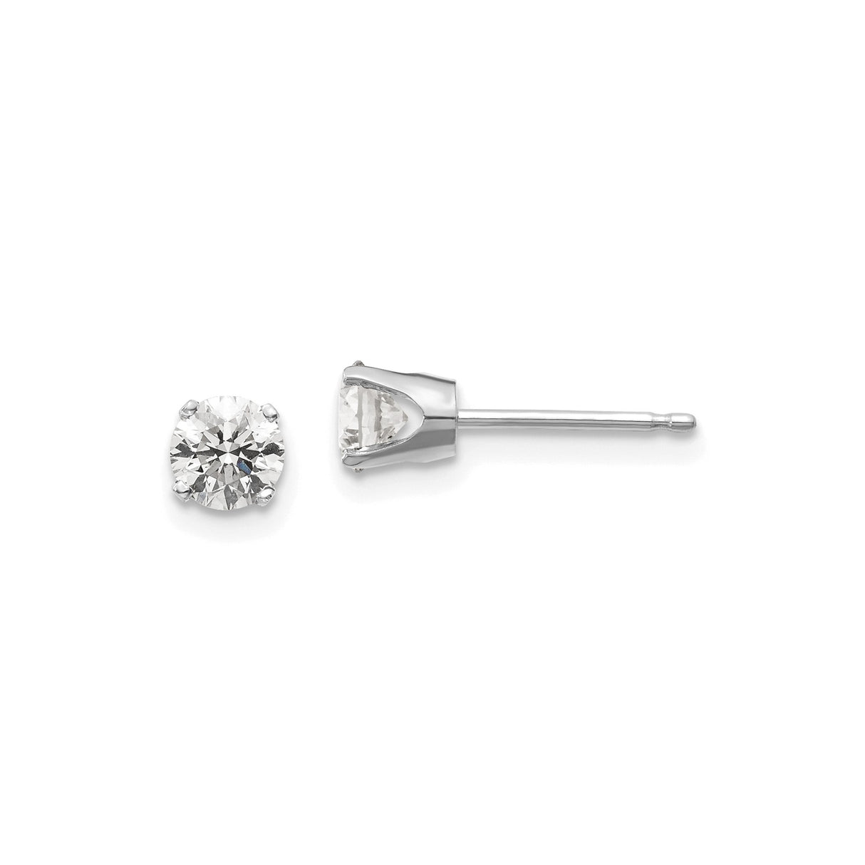 14k White Gold Solitaire Stud Earrings with Round Cut Diamond in Four Prong Setting